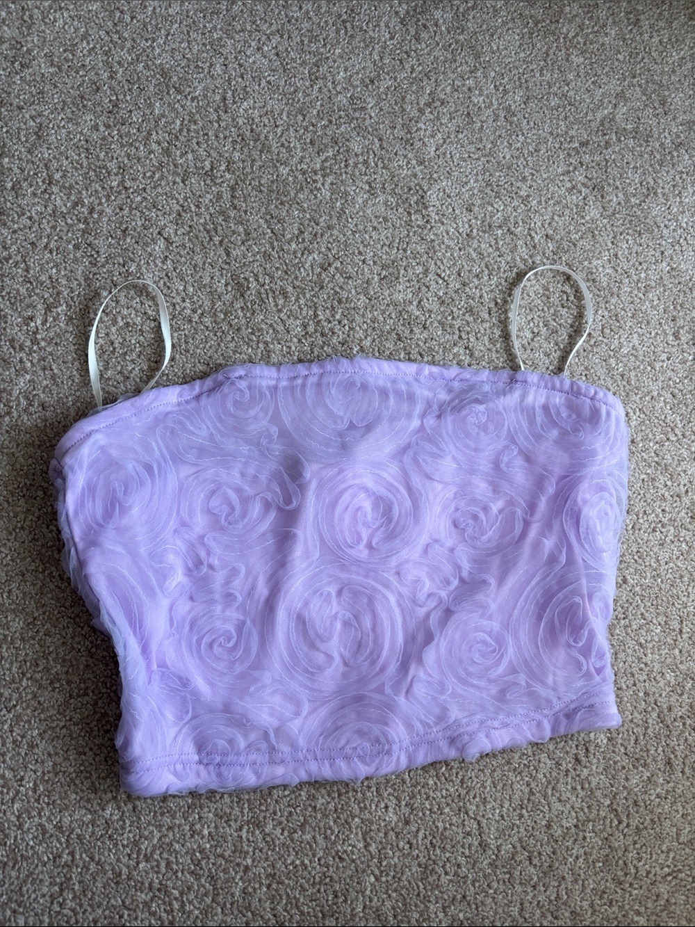 Lilac Rose-Textured Laced Tube Top